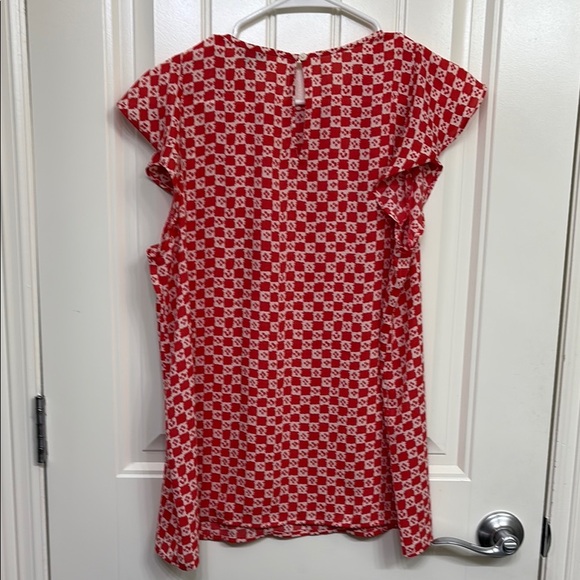 Loft Red and White Geometric Print Blouse - Picture 6 of 8